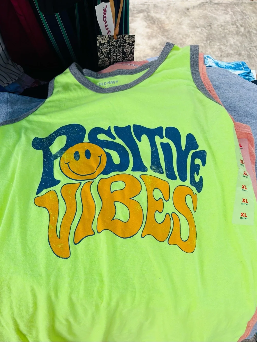 Old Navy Neon Green 'Positive Vibes' Graphic Tank